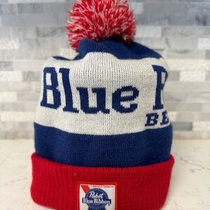 Pabst Blue Ribbon Beanie Hat with Pom Pom